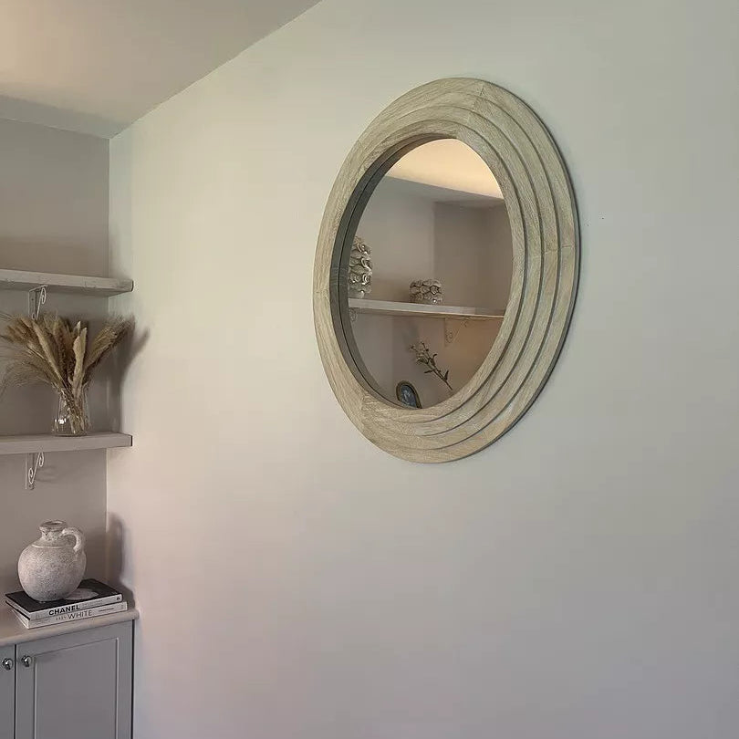 Laura Ashley Kubu 70cm Wooden Round Mirror - Whitewash