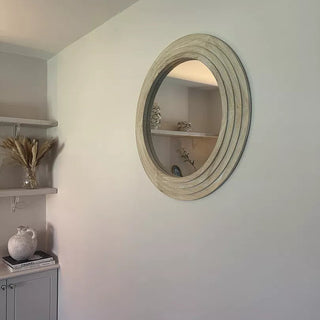 Laura Ashley Kubu 70cm Wooden Round Mirror - Whitewash