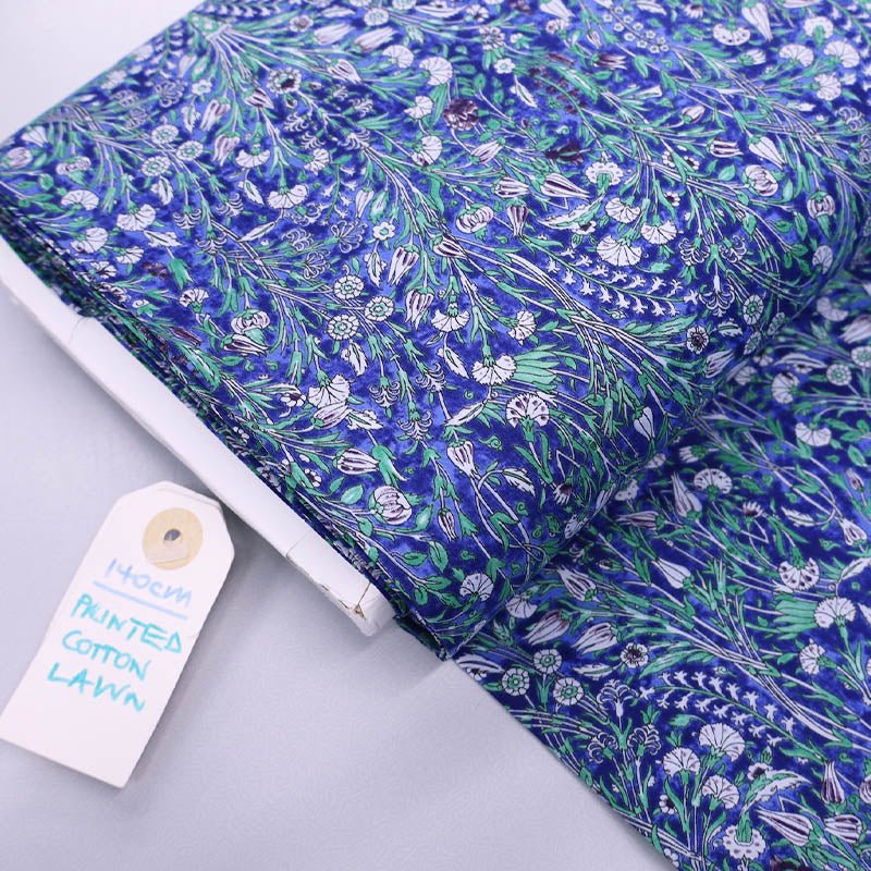 Laura Ashley LA Dressmaking Floral Cotton Lawn - Blue - Thelma