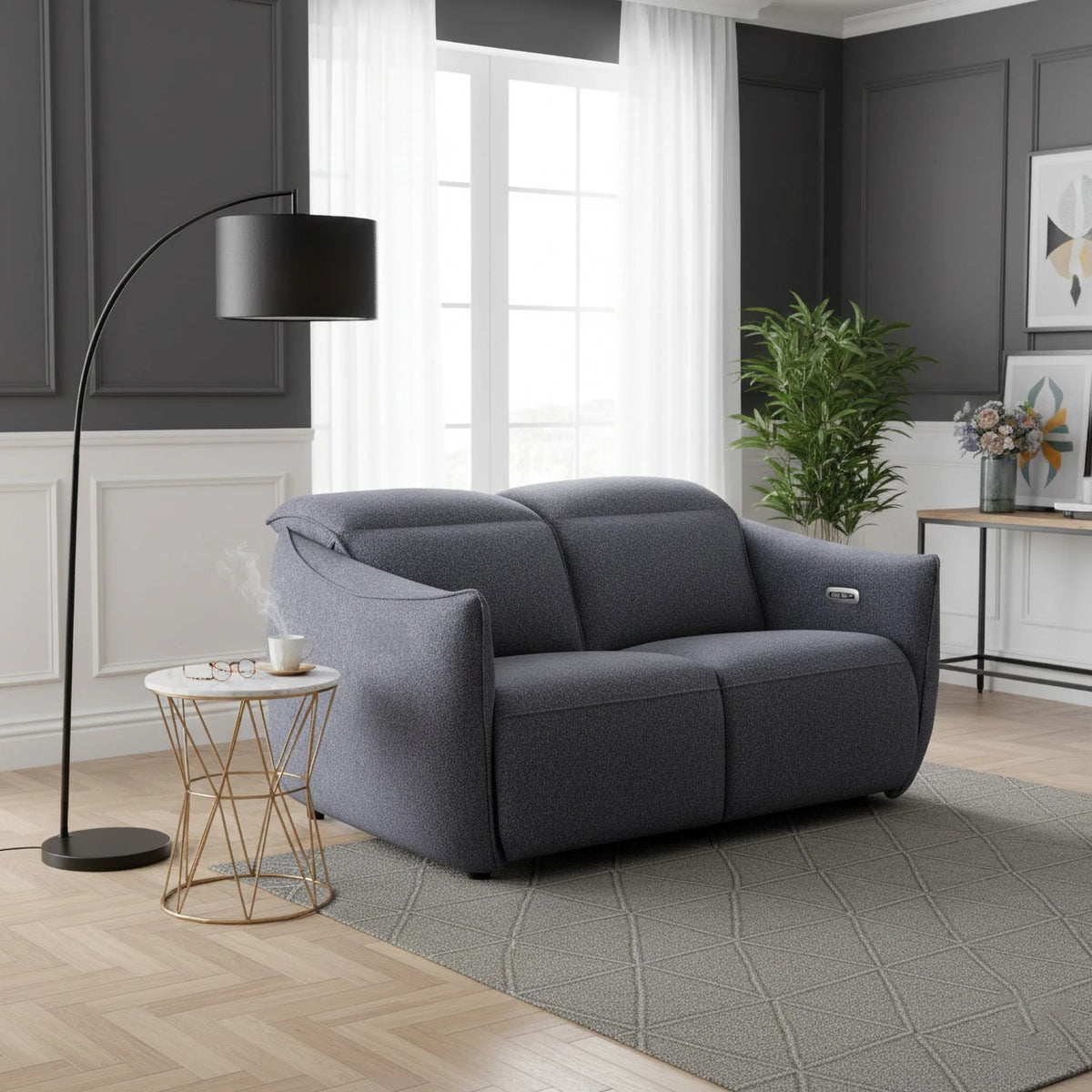 Laura Ashley Libra Antracite Fabric Power Recliner 2 Seater Sofa with Adjustable Headrests