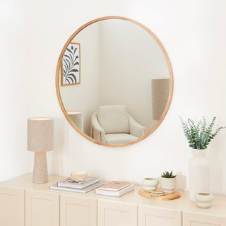 Laura Ashley Marbury 100cm Round Wooden Mirror - Natural
