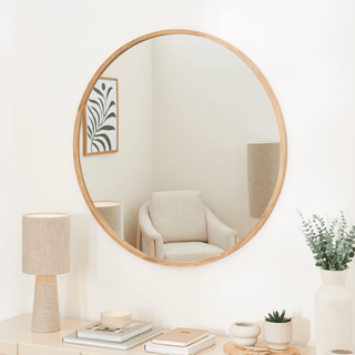 Laura Ashley Marbury 100cm Round Wooden Mirror - Natural