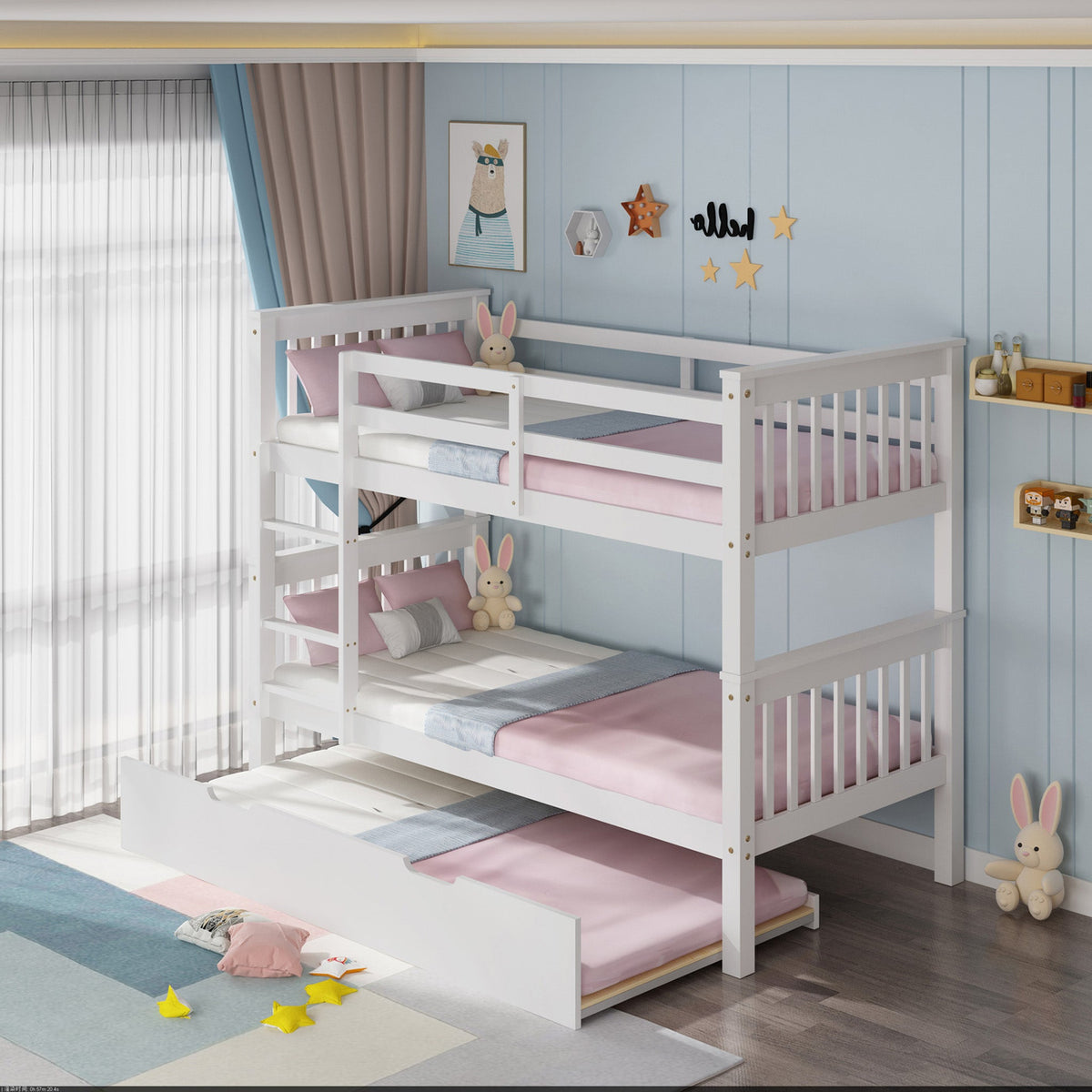 Laura Ashley Oliver White Wooden Bunk Bed with Trundle - Single