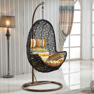 Laura Ashley Outdoor & Indoor Black Rattan Wicker Hanging Egg Chair Swing with Stand
