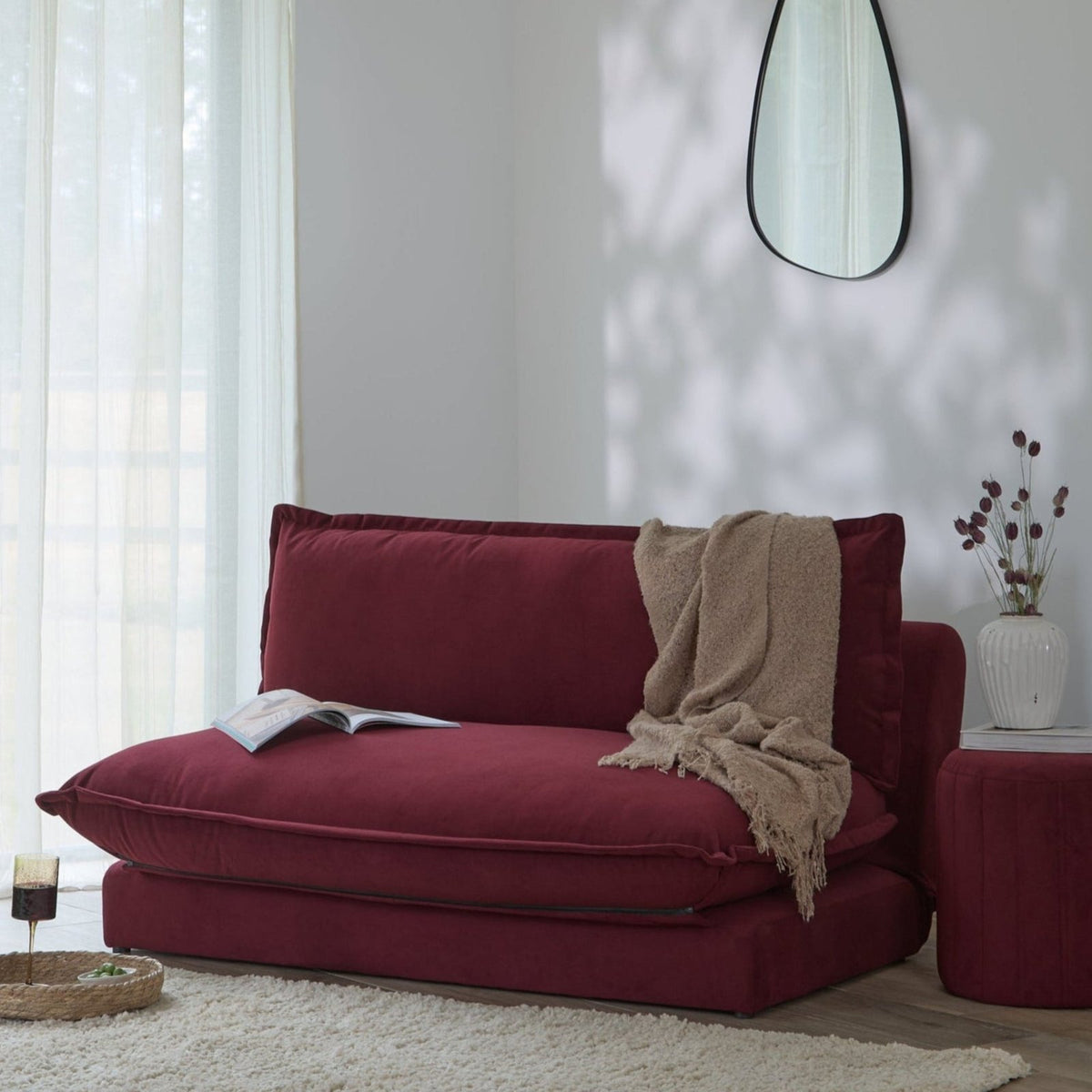 Laura Ashley Penelope Drum Stool - Burgundy Red