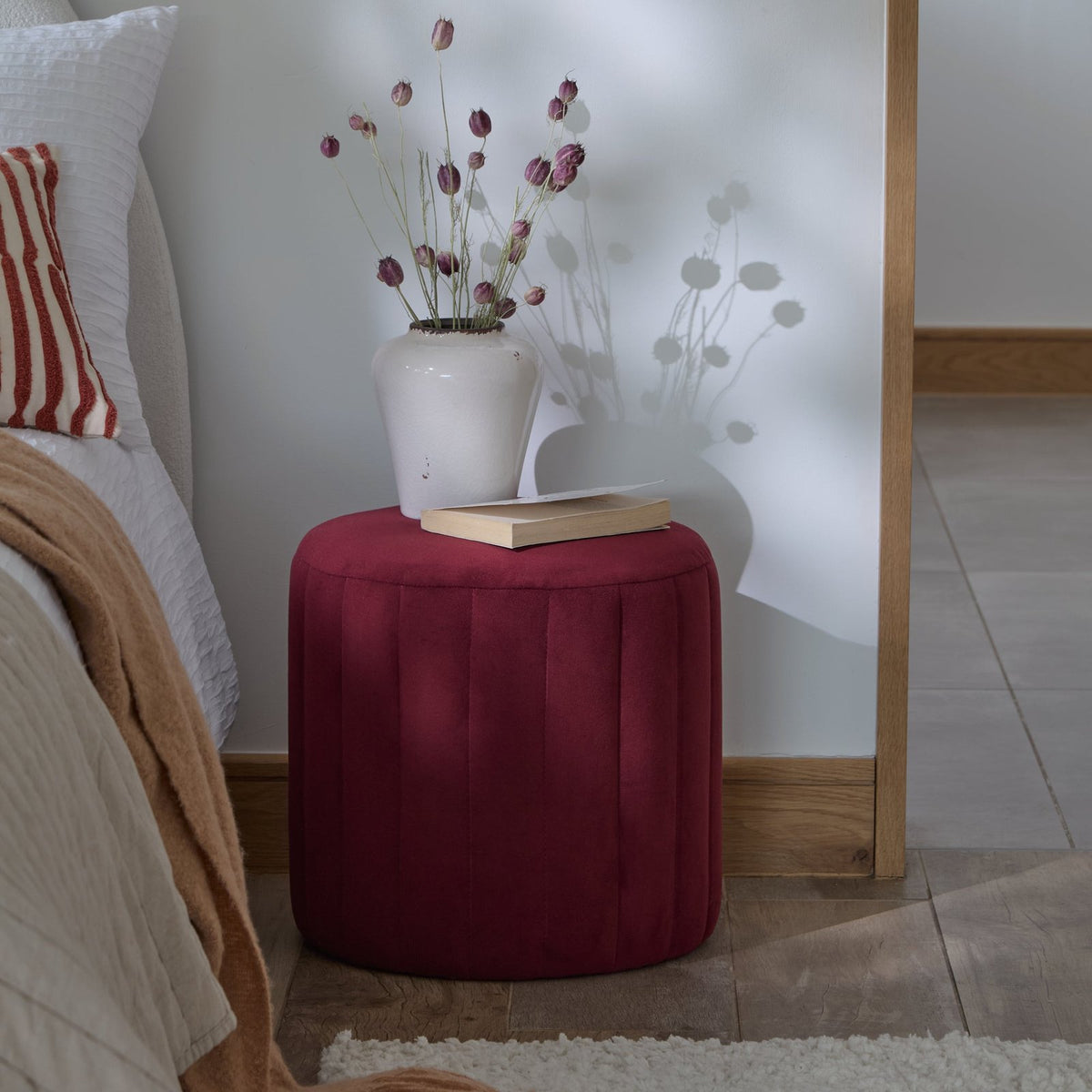 Laura Ashley Penelope Drum Stool - Burgundy Red