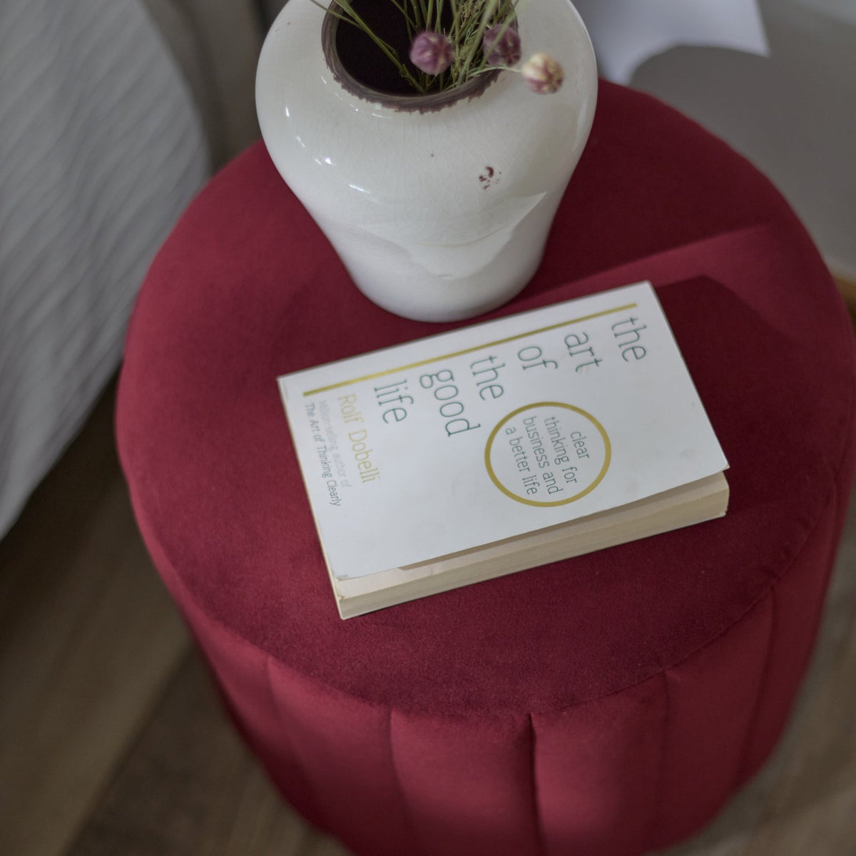 Laura Ashley Penelope Drum Stool - Burgundy Red