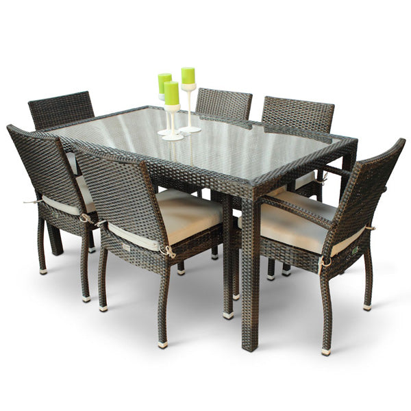Laura Ashley Phuket Rattan Rectangular 6 Seat Dining Set with Armchairs, Side Chairs & Free Cushions