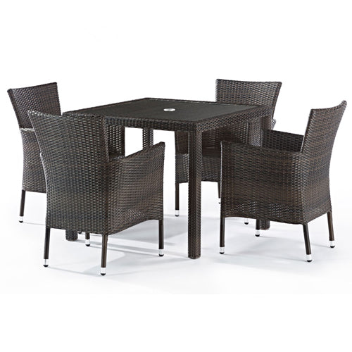 Laura Ashley Phyket Rattan Deluxe 4 Seat Square Outdoor Dining Set with Dark Grey Cushions