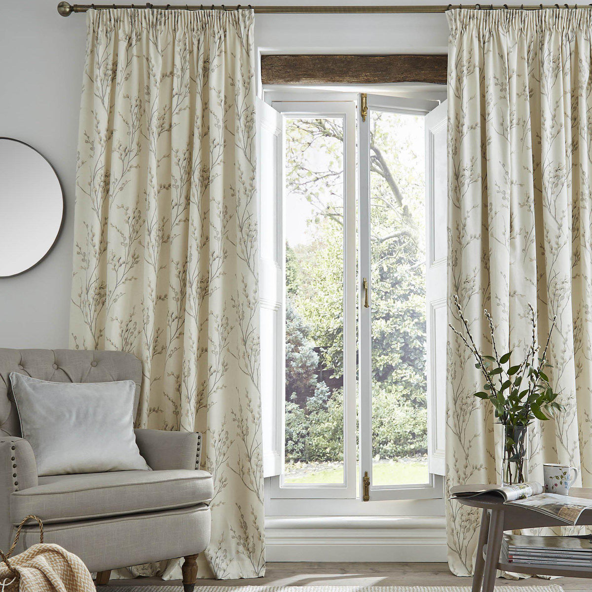 Laura Ashley Pussy Willow Pencil Pleat Curtains - Dove Grey