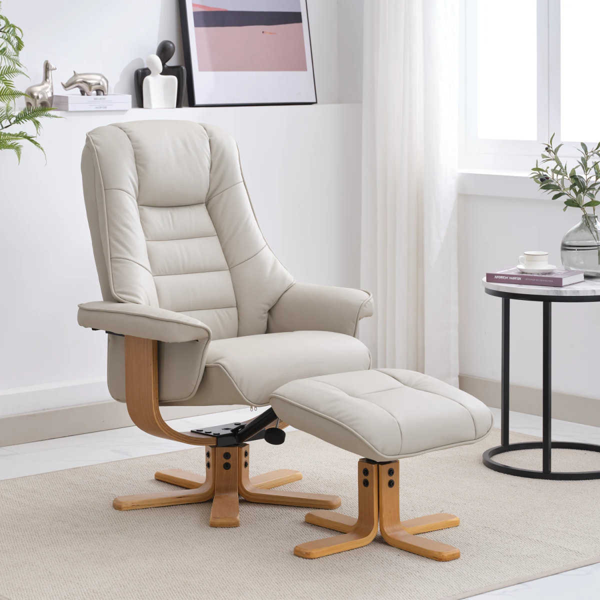 Laura & Ashley Scandi Faux Leather Swivel Recliner Chair and Footstool