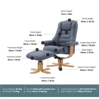 Laura & Ashley Scandi Faux Leather Swivel Recliner Chair and Footstool