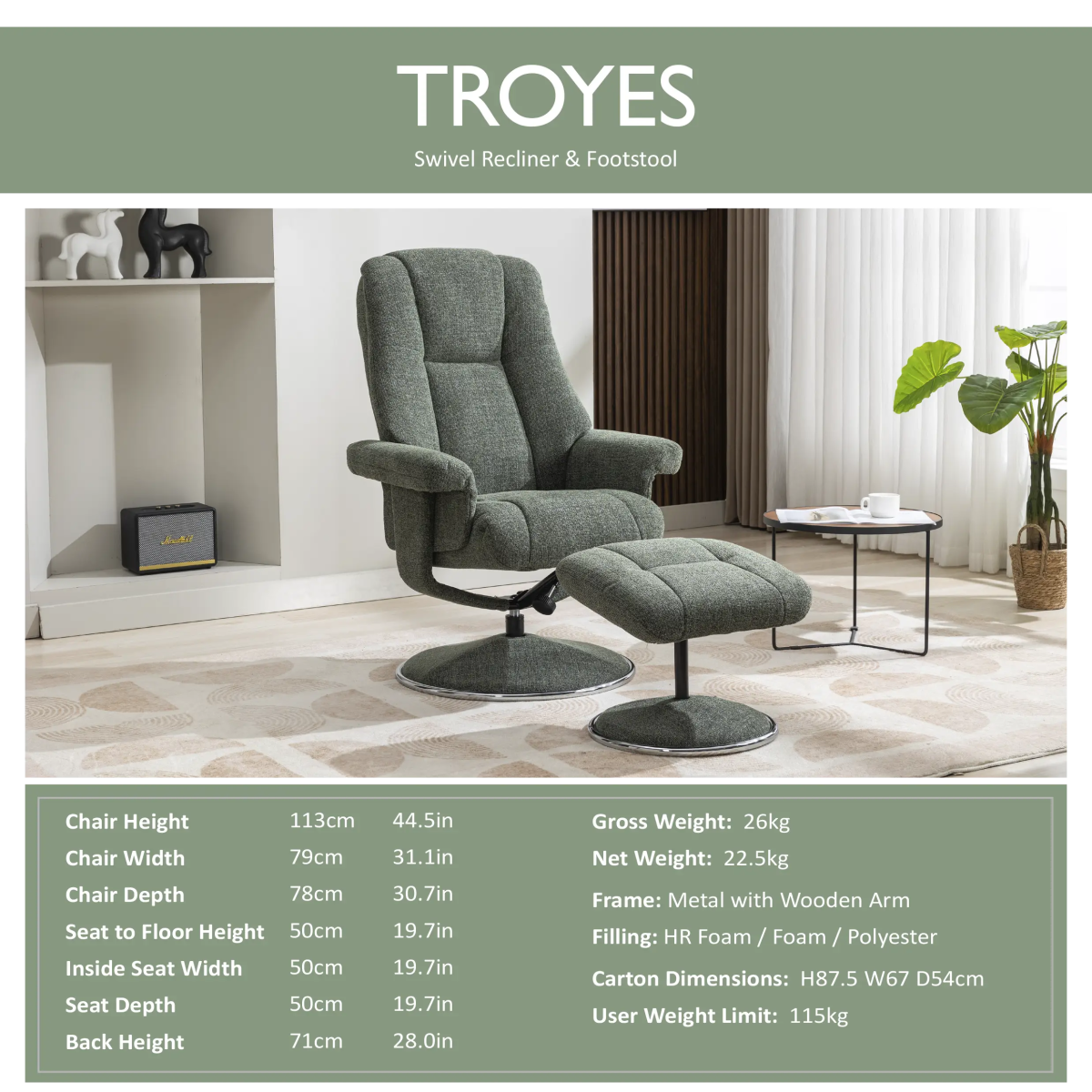 Laura Ashley Troy Leather Look High-Back 360 Swivel Chair and Footstool