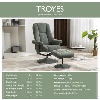 Laura Ashley Troy Leather Look High-Back 360 Swivel Chair and Footstool