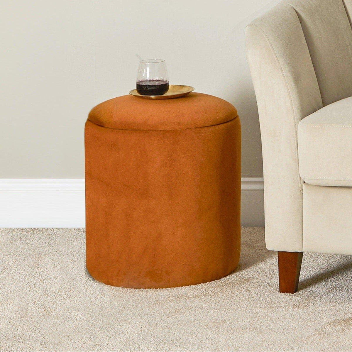 Laura Ashley UK Abigail Storage Pouffe/Footstool - Burnt Orange