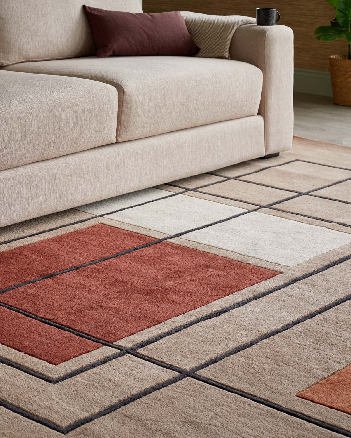 Laura Ashley UK Abstract Squares deep red wool large rug