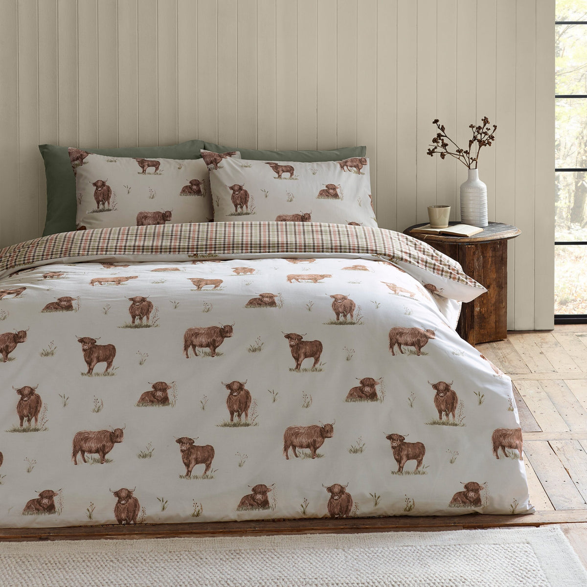 Laura Ashley UK Angus Highland Cow Duvet Cover Set - Natural