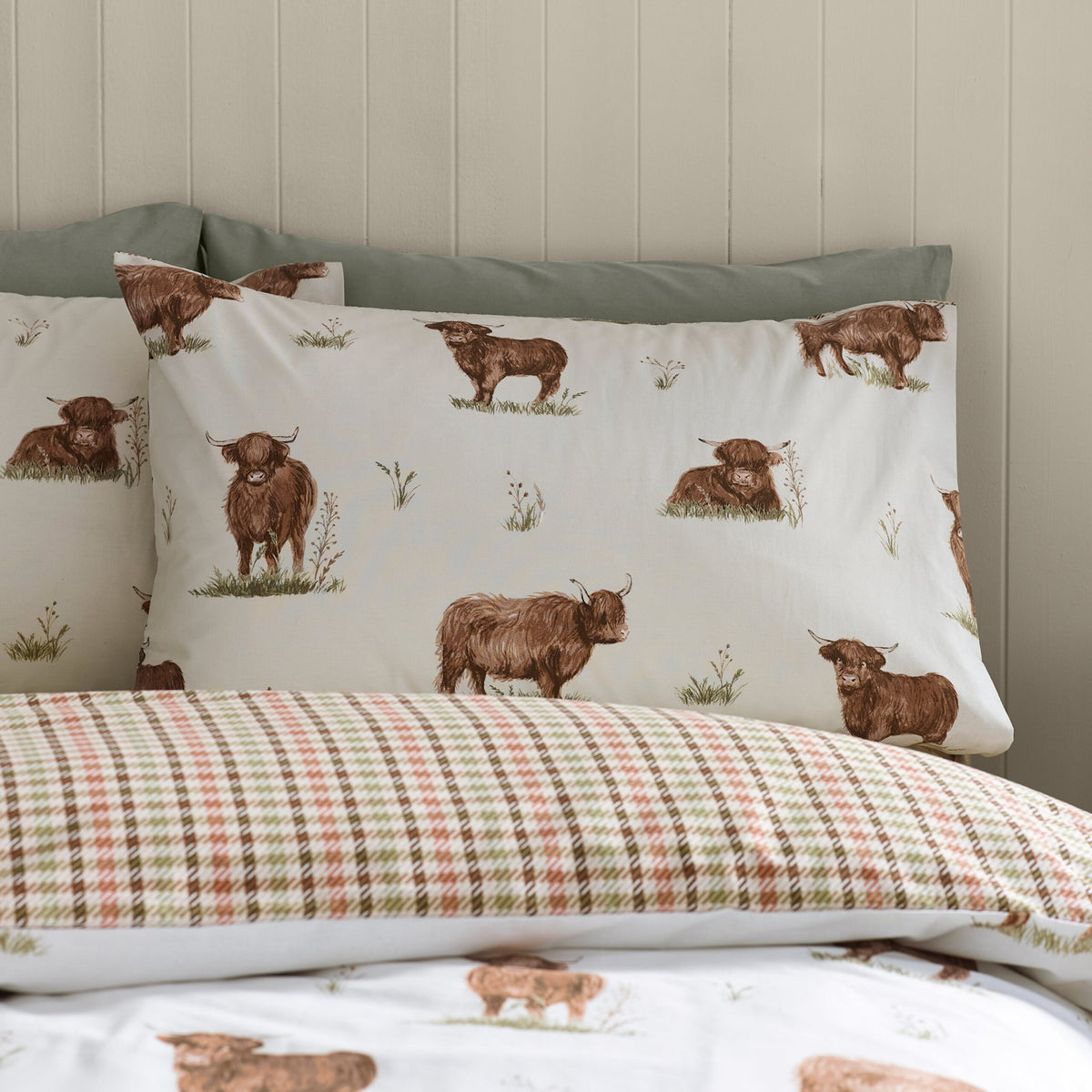 Laura Ashley UK Angus Highland Cow Duvet Cover Set - Natural