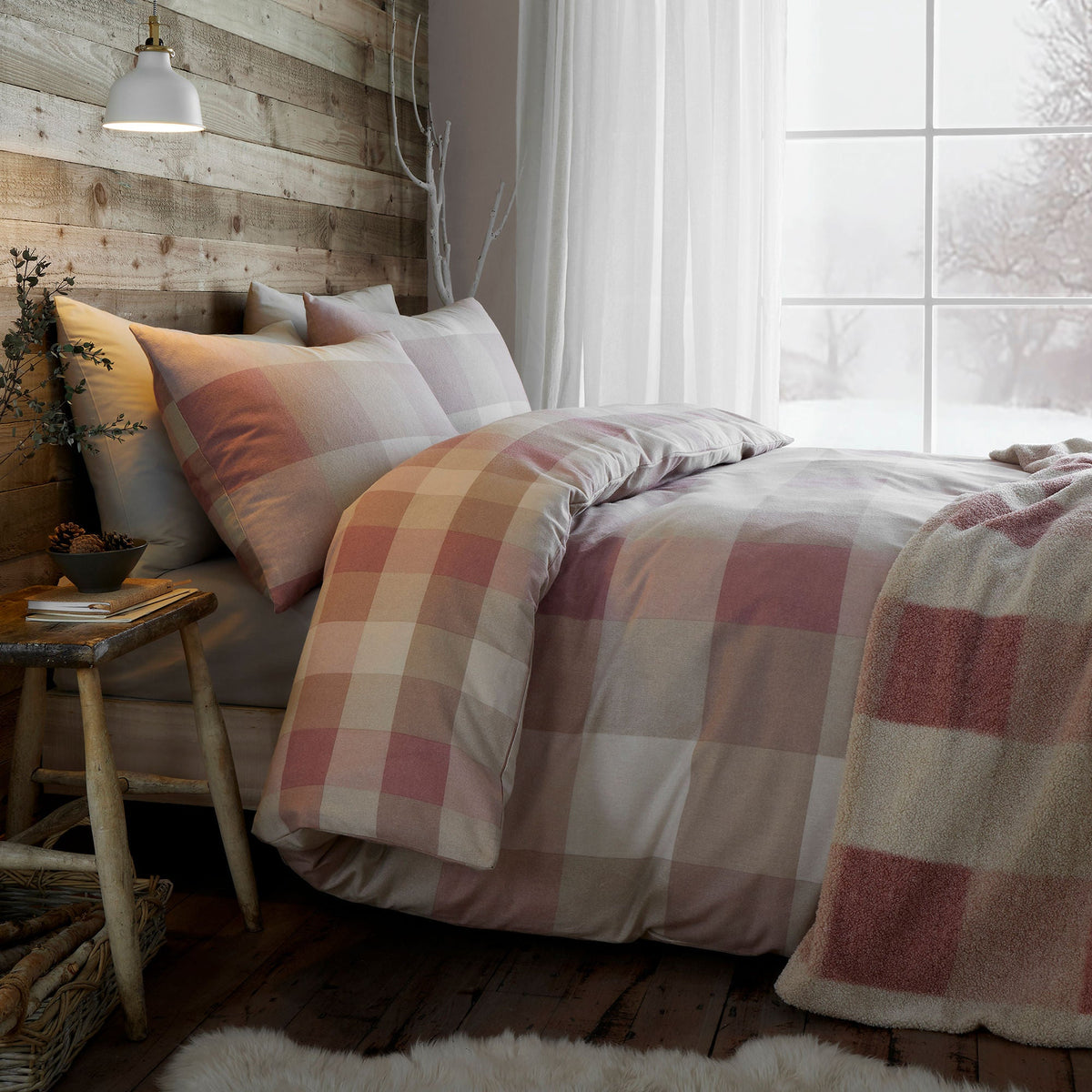 Laura Ashley UK Appletree Hygge Ashford Check Brushed Cotton Duvet Cover Set - Natural