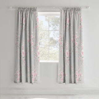 Laura Ashley UK Canterbury Floral Pencil Pleat Curtains - Grey