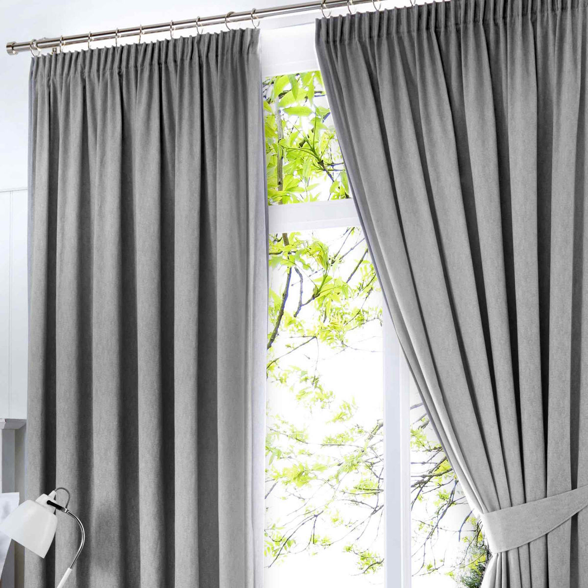 Laura Ashley UK Dijon Blackout Thermal Pencil Pleat Curtains - Silver