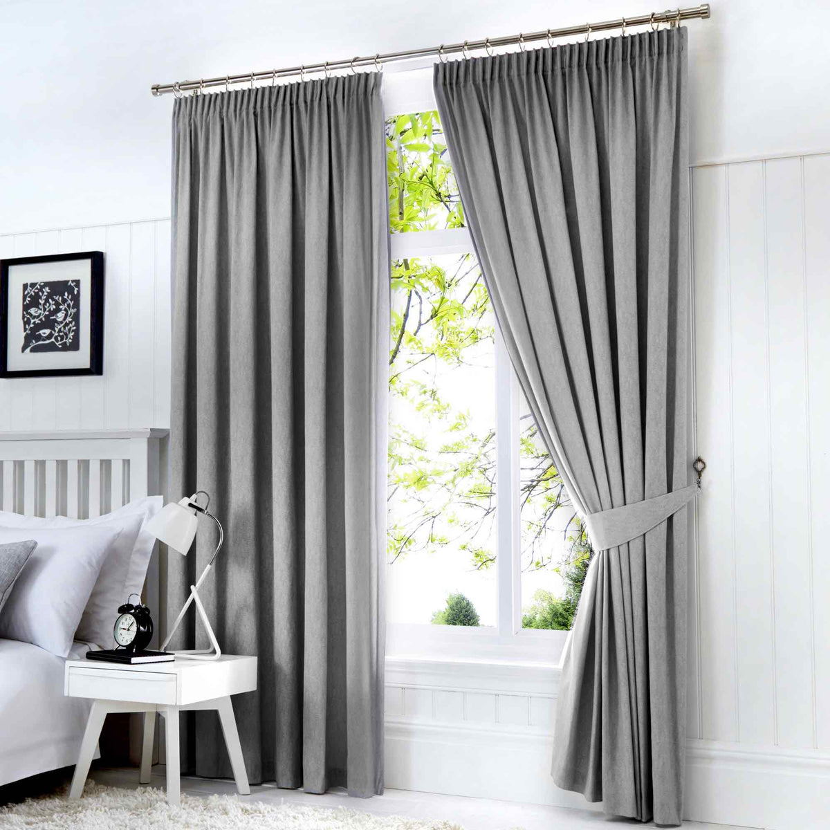 Laura Ashley UK Dijon Blackout Thermal Pencil Pleat Curtains - Silver