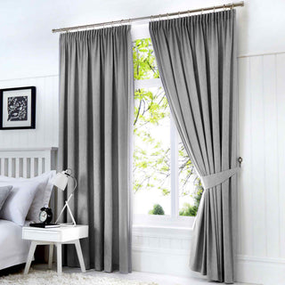 Laura Ashley UK Dijon Blackout Thermal Pencil Pleat Curtains - Silver