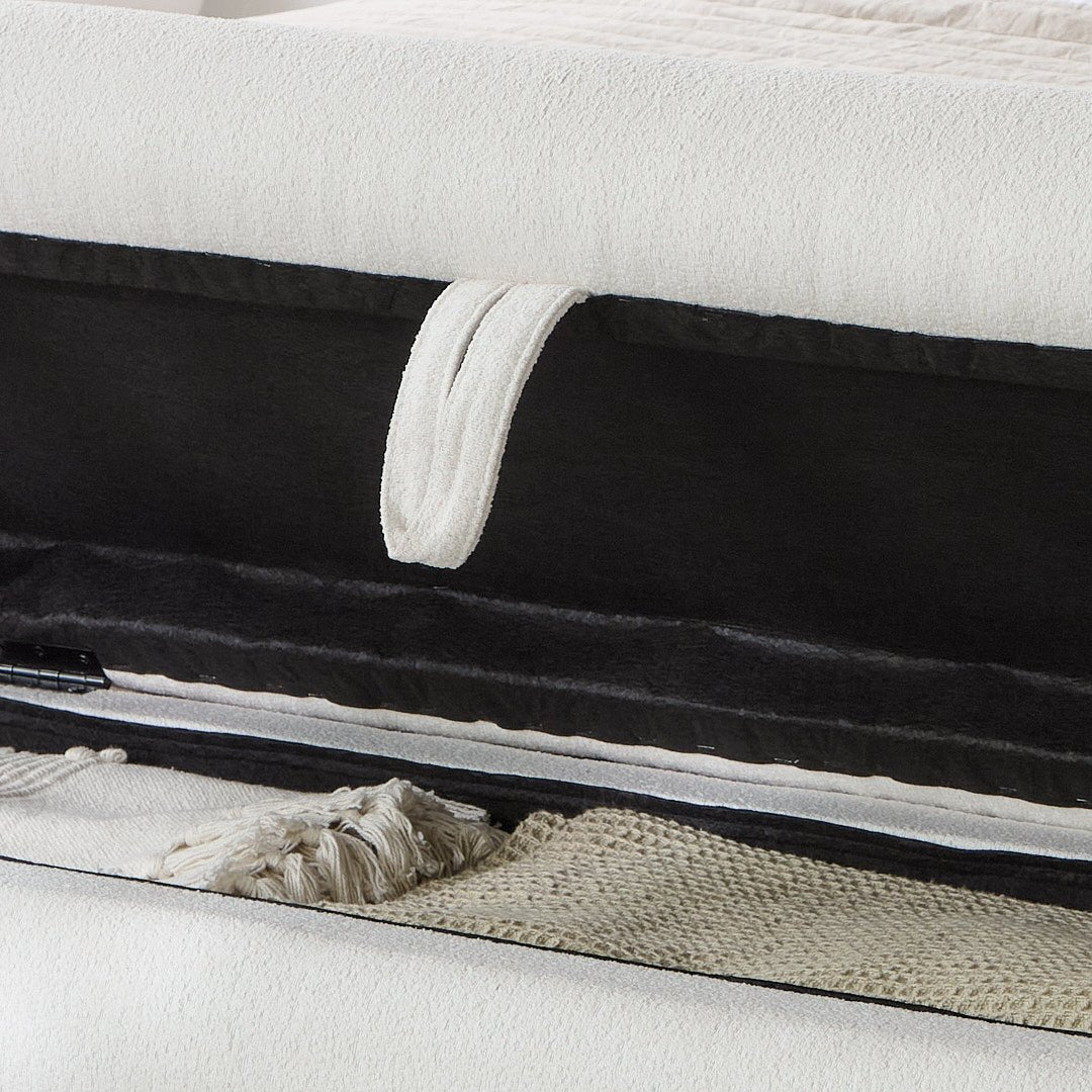 Laura Ashley UK Fleur Large Ottoman Footstool - Chalk White Boucle