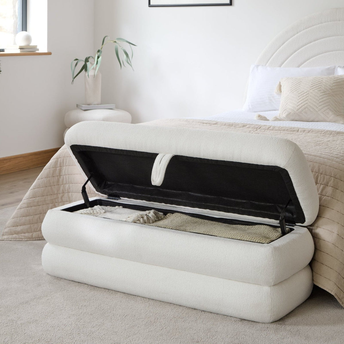 Laura Ashley UK Fleur Large Ottoman Footstool - Chalk White Boucle
