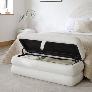 Laura Ashley UK Fleur Large Ottoman Footstool - Chalk White Boucle