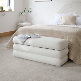 Laura Ashley UK Fleur Large Ottoman Footstool - Chalk White Boucle