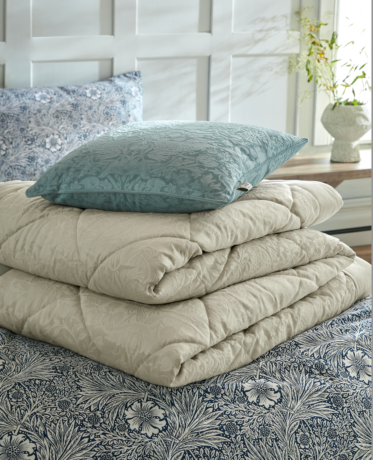 Laura Ashley UK Strawberry Thief Embossed Bedspread Oyster