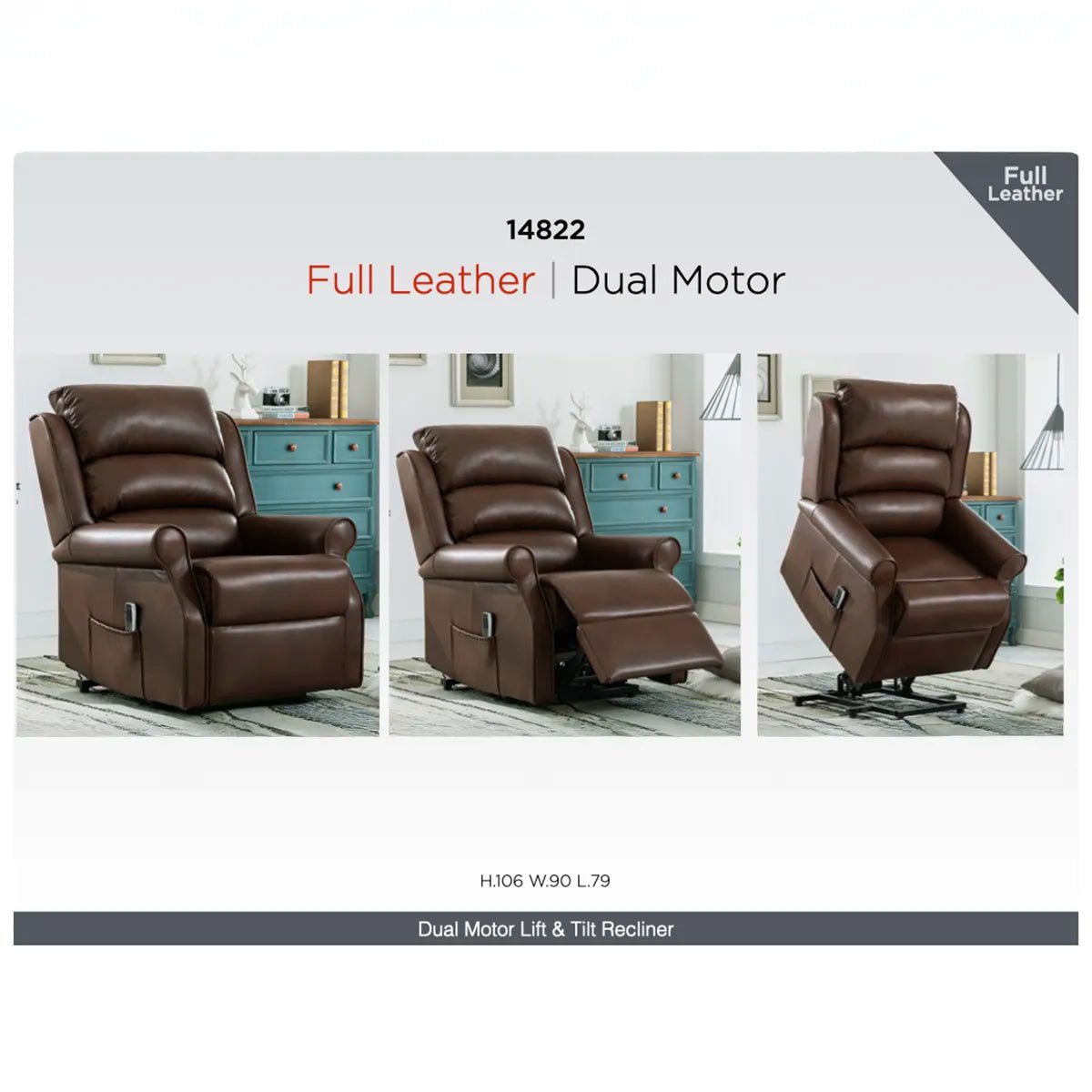 Laura & Ashley Windsor Brown Leather Lift & Tilt Recliner (Dual Motor)