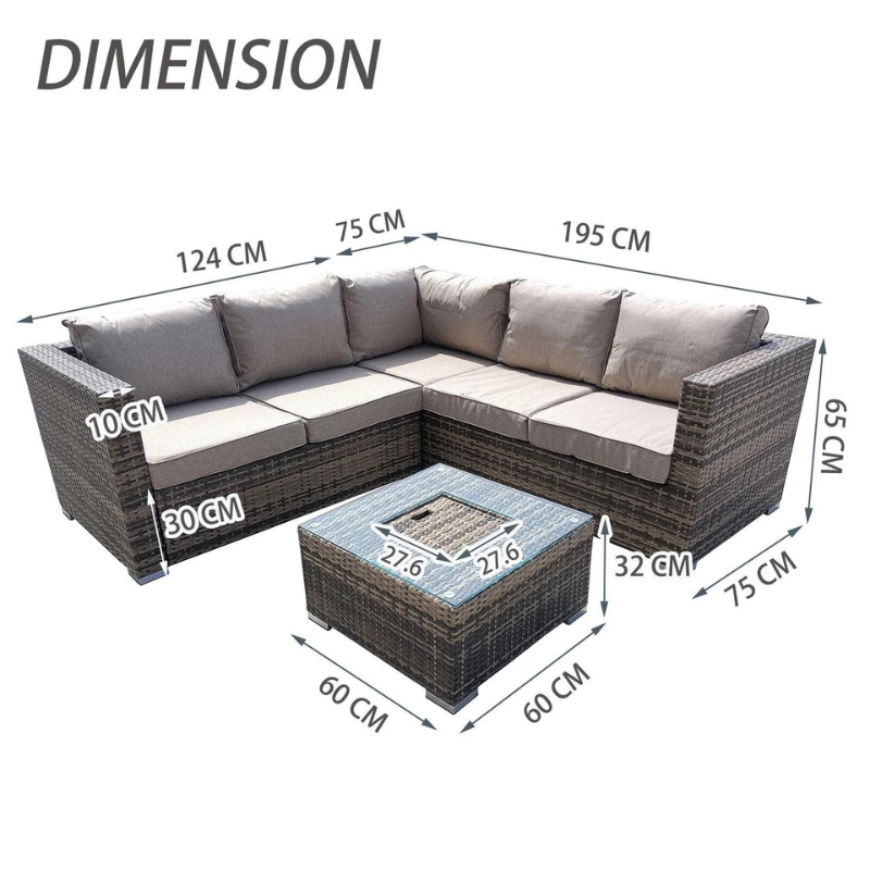 LauraAshley Grey Rattan Garden Furniture 5 Seat Corner Sofa & Ice Bucket Coffee Table Patio Set
