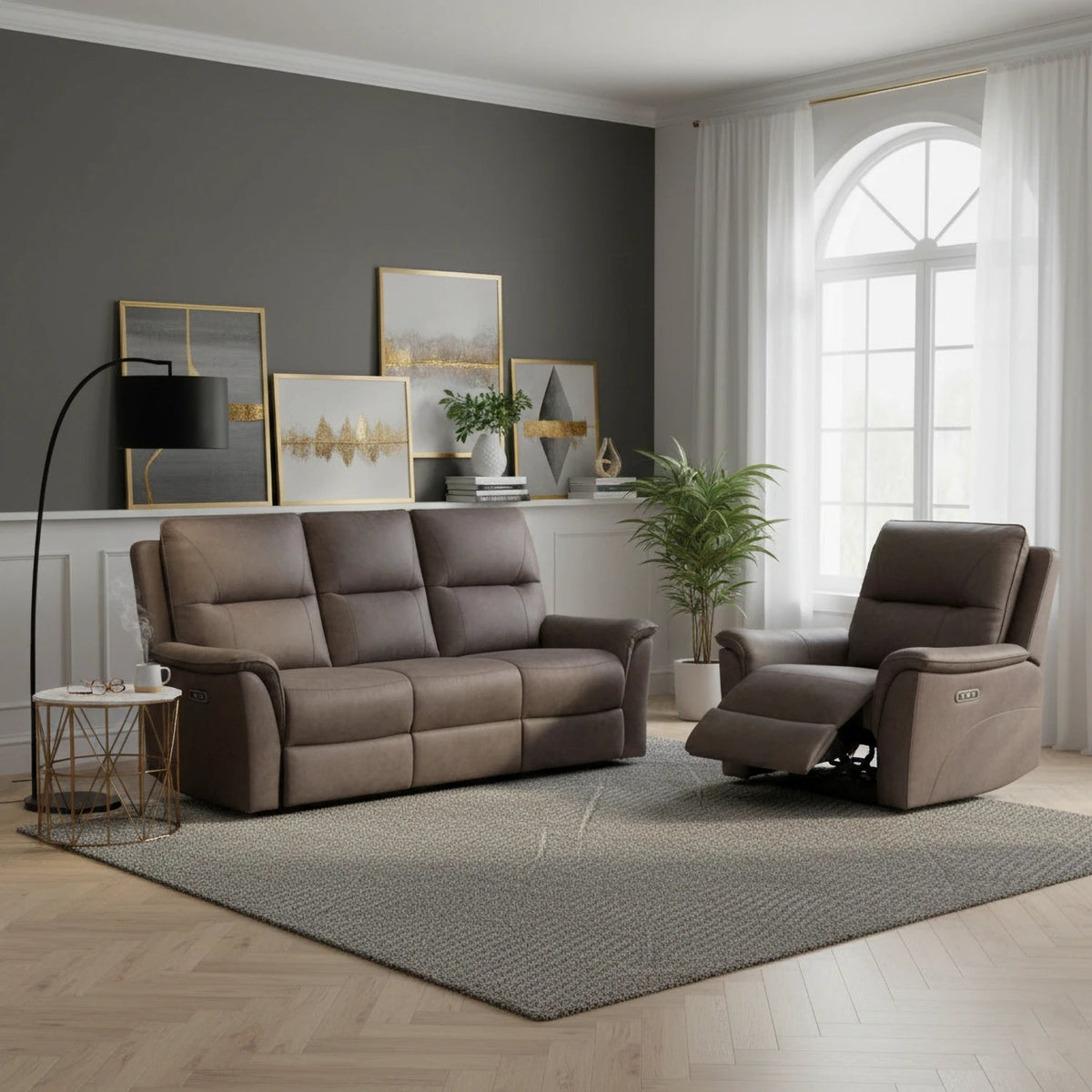 LauraAshley Keswick Truffle Fabric 3 Seater Sofa – Fixed or Power Recliner