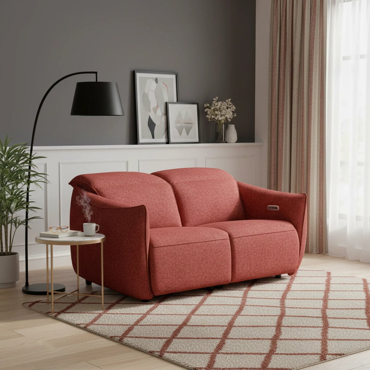 LauraAshley Libra Ruby Fabric Power Recliner 2 Seater Sofa with Adjustable Headrests