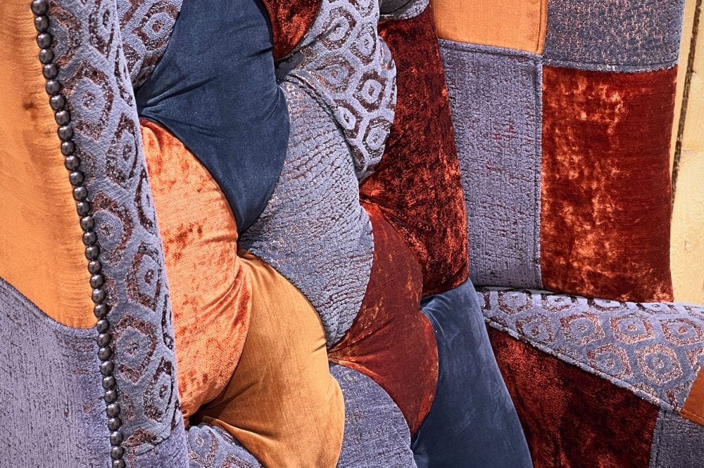 LauraAshley Oswald & Pablo Camborne Patchwork Velvet Chesterfield Wing Chair