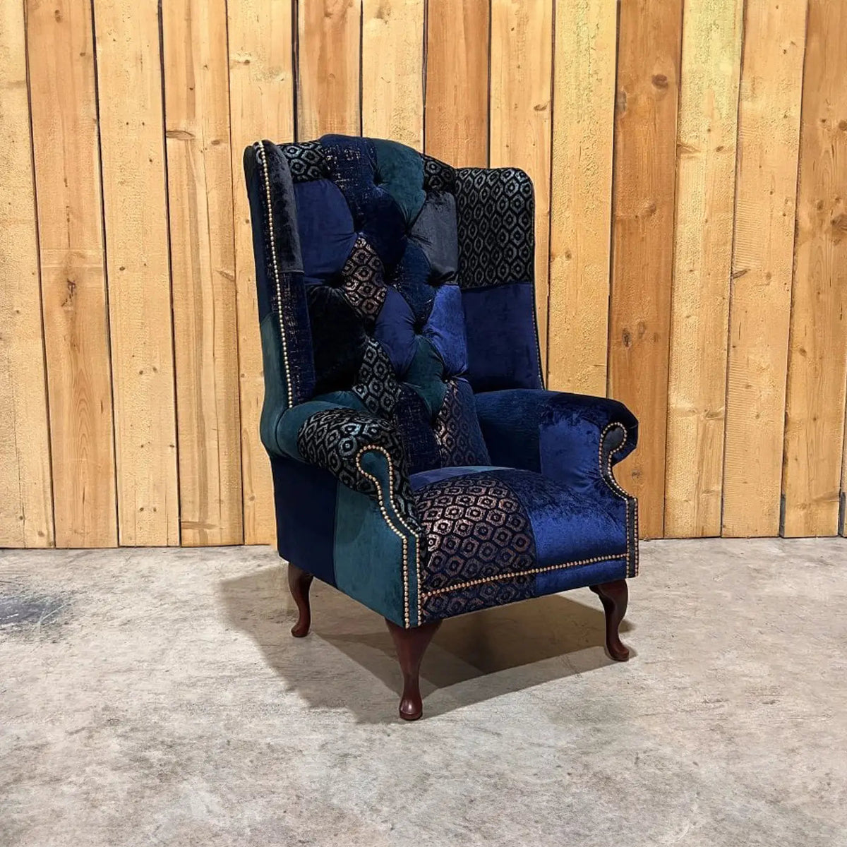 LauraAshley Oswald & Pablo Dorset Patchwork Velvet Chesterfield Wing Chair