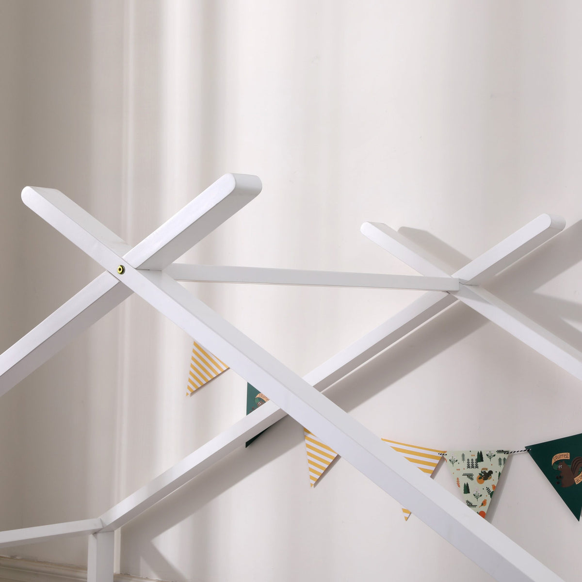 LauraAshley Teddy Kids Wooden House Treehouse Single Bed Frame with Guest Trundle in White