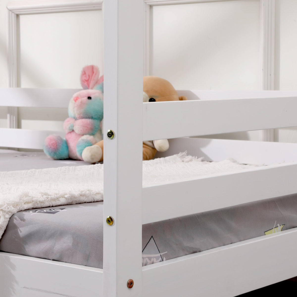 LauraAshley Teddy Kids Wooden House Treehouse Single Bed Frame with Guest Trundle in White