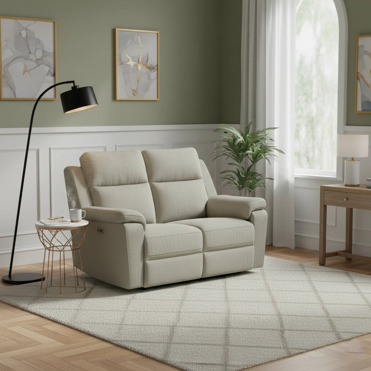 LauraAshley Travis Taupe Fabric 2 Seater Power Recliner Sofa with USB Port