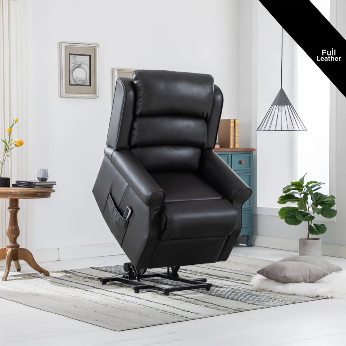 LauraAshley Windsor Black Leather Lift & Tilt Recliner (Dual Motor)