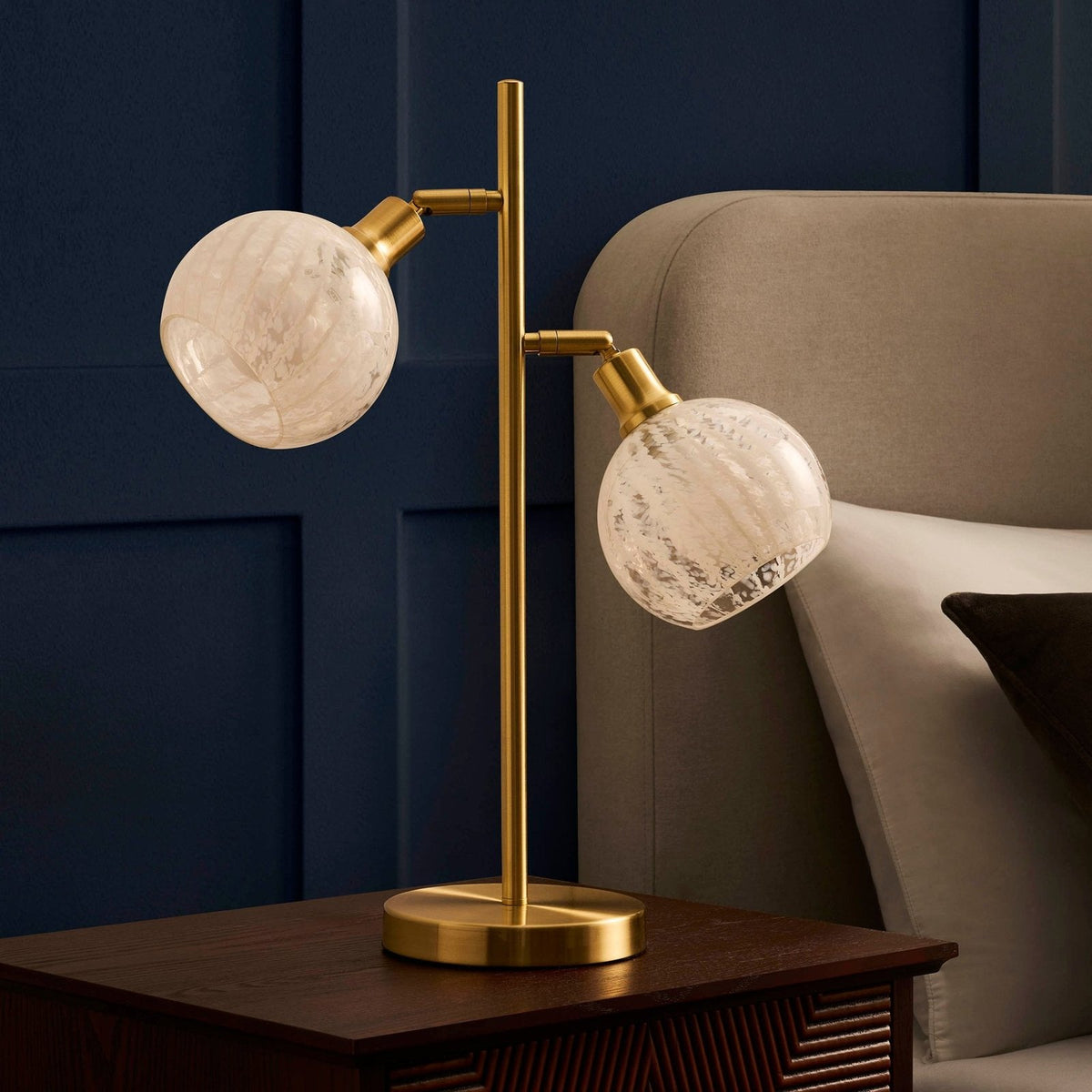 Laylah Glass Shade Feather & Black Table Lamp - Gold