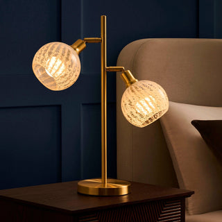 Laylah Glass Shade Feather & Black Table Lamp - Gold