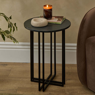 Leana Round Side Table - Dark Marble – Feather & Black