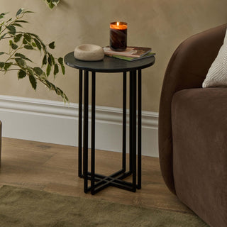 Leana Round Side Table - Dark Marble – Feather & Black