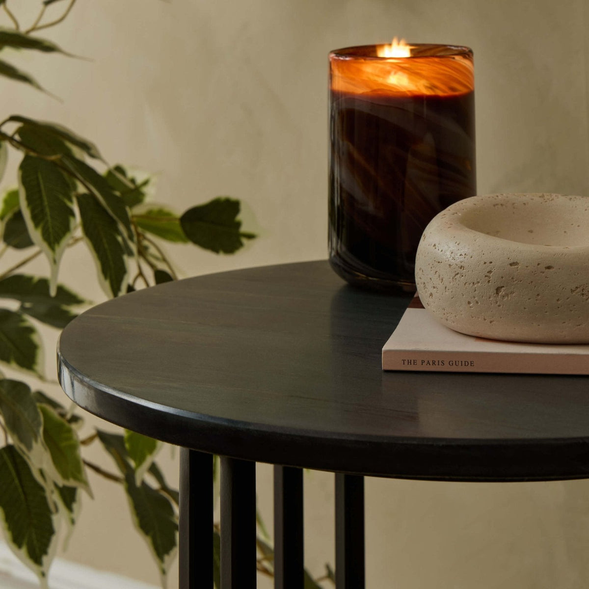 Leana Round Side Table - Dark Marble – Feather & Black