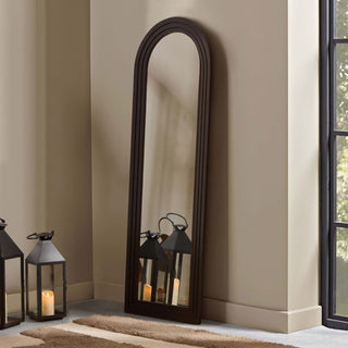 Lennon Arched Full Length Black & Feather Wood Mirror - Walnut