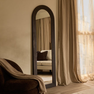 Lennon Arched Full Length Black & Feather Wood Mirror - Walnut