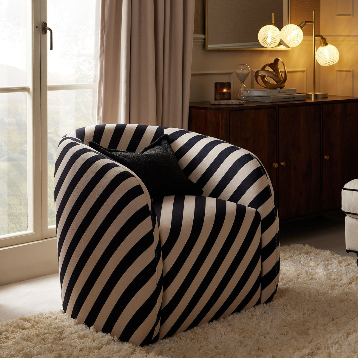 Liberty Accent Chair Black & Feather - Mono Stripe